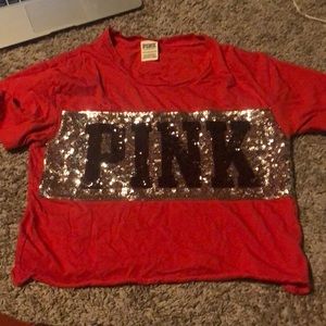 Pink Victoria Secret Red and Black sequin crop top
